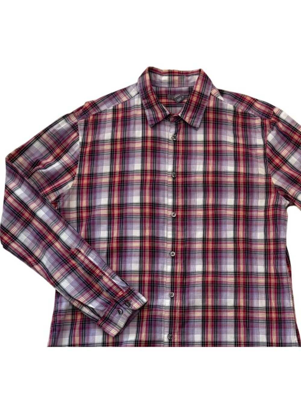 H and M Mens Shirt Size XL - Plaid Red and White - Long Sleeve Cotton